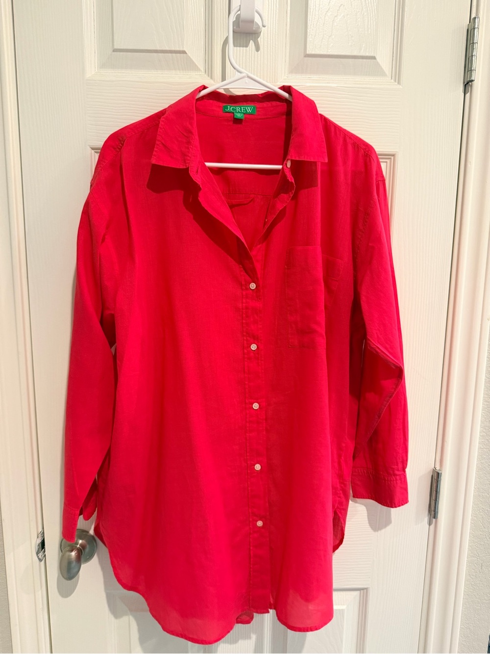 J. Crew Classic Button-Up Tunic in Bright Fuchsia